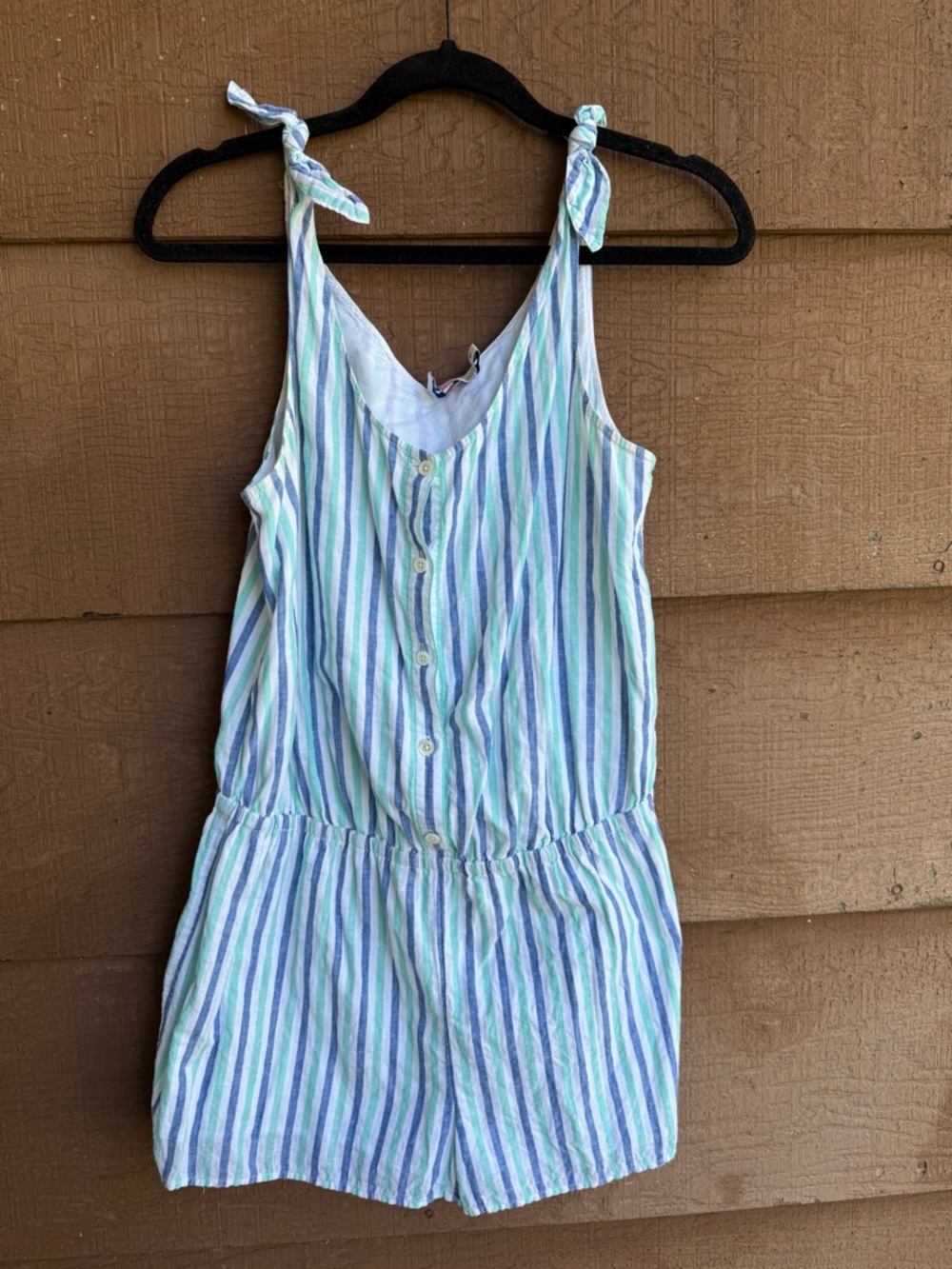 Vineyard Vines Striped Tie-Shoulder Romper - Blue, light blue and white (medium)